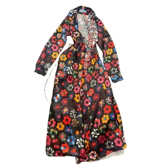 Jonathan Cohen Womens Multicolor Budgie Floral Silk Blanket Maxi Dress S…